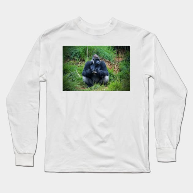 Gorilla Waiting For Lunch Long Sleeve T-Shirt by Cynthia48